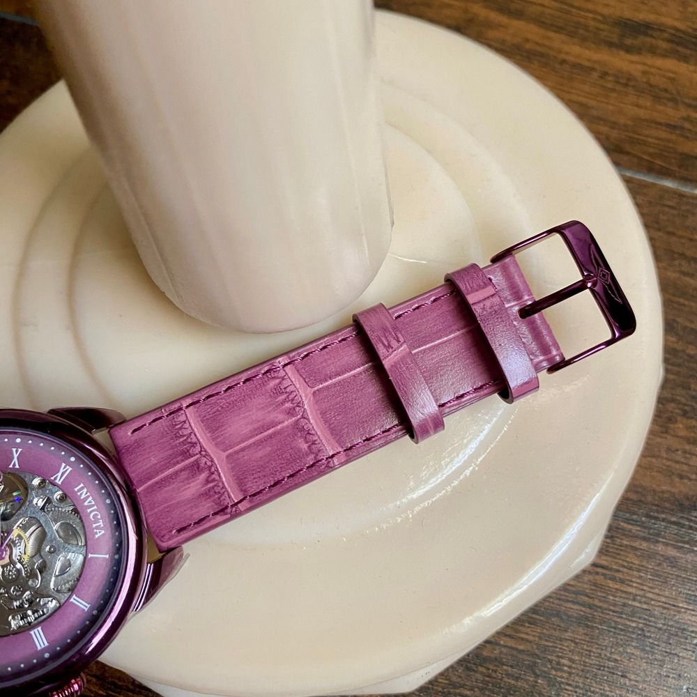 Invicta Specialty Mens Skeleton Watch‎ Analogue Mechanical Purple Leather Band - Picture 6 of 10